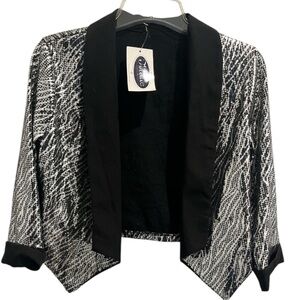 New Purple Threadz Medium Silver Sequin & Black Cropped Jacket with Shawl Collar